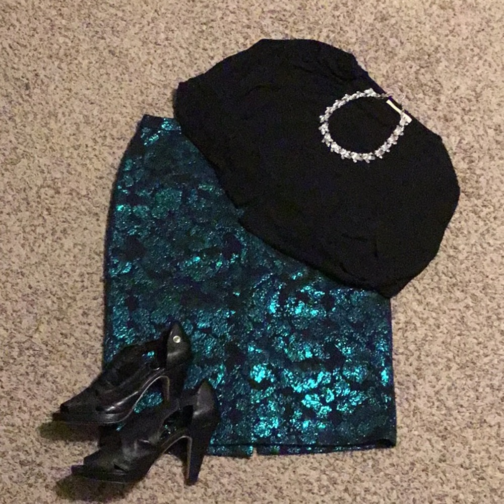 J. Crew emerald brocade no. 2 pencil skirt size 8